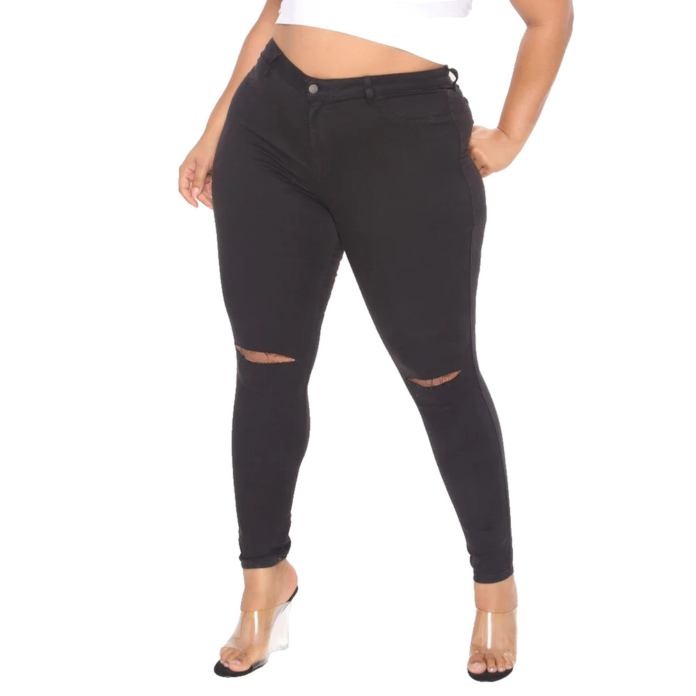 Fashion Nova Womens 1X Black Skinny High Rise Stretch Canopy Jeans Distressed